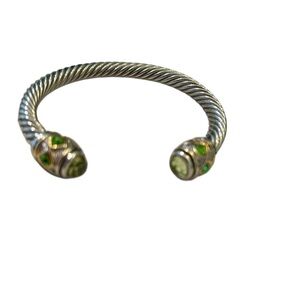 Artisan made Silver Twisted adjustable Bracelet light green faceted stones